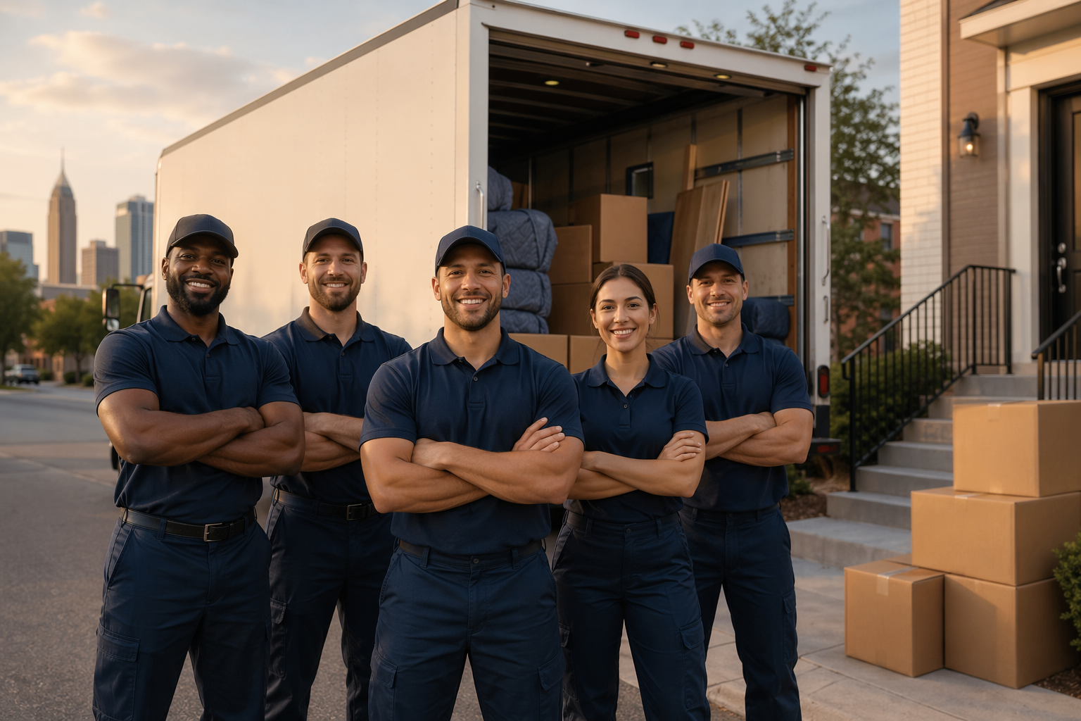 Teekay moving team standing together in front of a moving truck